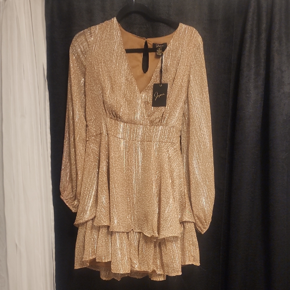 Gold Metallic Long Sleeve Dress